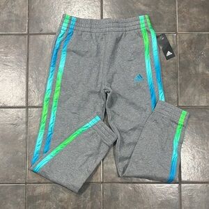 Adidas Kids Gray Jogger Sweatpants with Blue and Green Stripes NWT